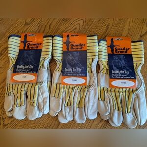 Gander Brand Work gloves. Includes 3 pairs of cowhide new with tags gloves.